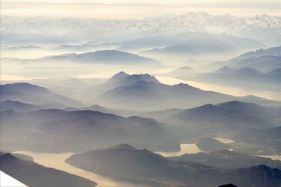 Scenic view of mountains against sky during sunset