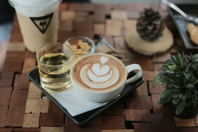 High angle view of coffee on table