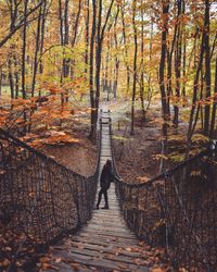 Man walking on footpath in forest during autumn