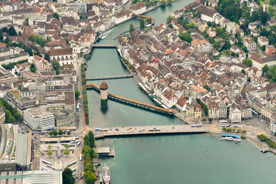 Luzern, switzerland, august 19, 2024 view over the city center during a flight in a small plane