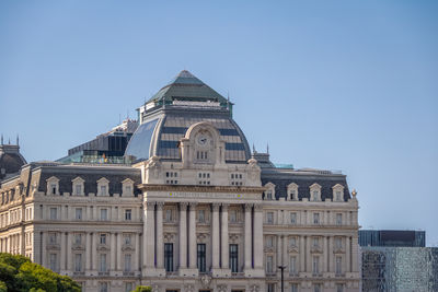 Low angle view of historic building against clear sky