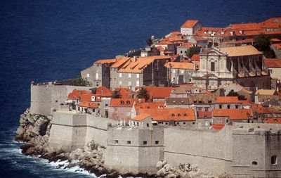 High angle view of buildings in city