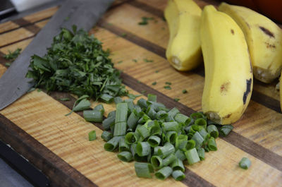 Close-up of knife on cutting board