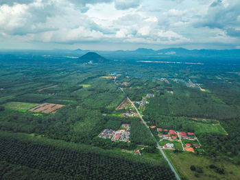 High angle view of agricultural field against sky