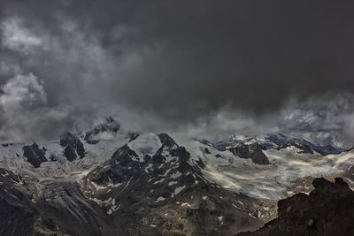 View of snow covered mountain against cloudy sky