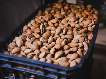 High angle view of coffee beans on table