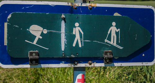 Close-up of blue sign