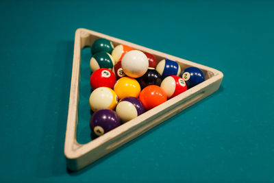 Close-up of pills on pool table