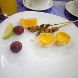 High angle view of breakfast served on table