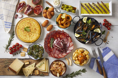 High angle view of food on table