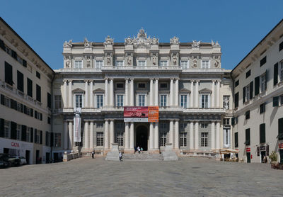 Building in town against clear sky