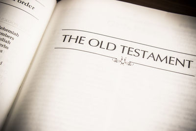 High angle view of text on book