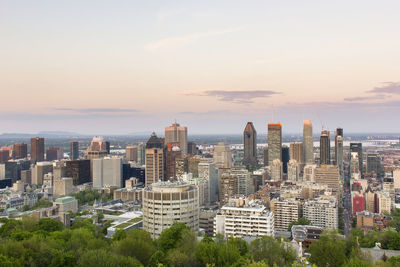 The montreal skyline at sunset