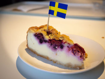 Close-up of cake served on plate