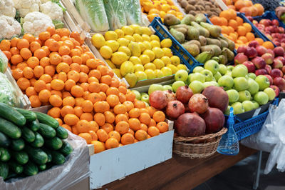 High angle view of fruits for sale at market