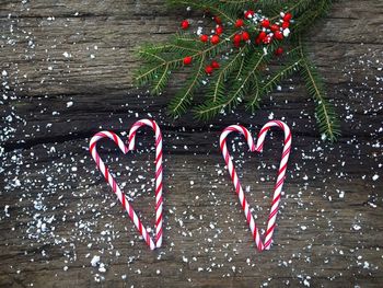 Close-up of heart shape on christmas tree