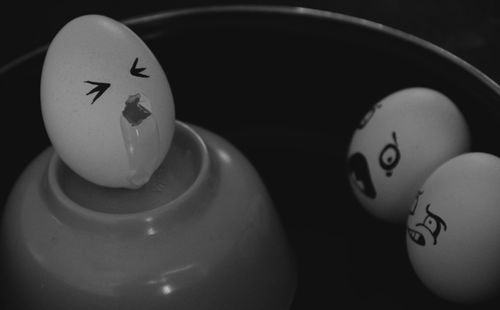 High angle view of smiley face on table