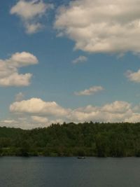 Scenic view of lake against cloudy sky