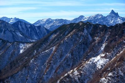 Scenic view of snowcapped mountains against sky