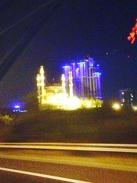Light trails on road at night