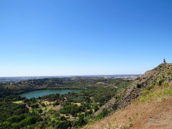 Scenic view of landscape against clear blue sky