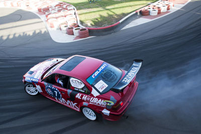 High angle view of sports car on track