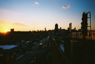 View of city at sunset