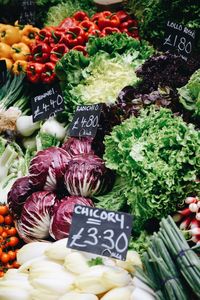 Various vegetables for sale at market stall