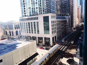 High angle view of buildings in city