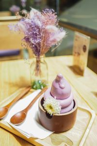 Close-up of ice cream on table