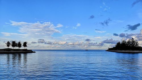 Scenic view of sea against blue sky