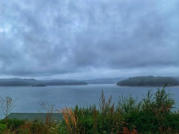 Scenic view of sea against cloudy sky