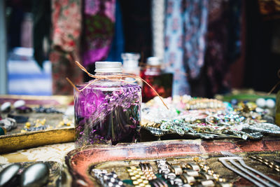 Close-up of multi colored jar