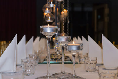 Wine glasses on table in restaurant