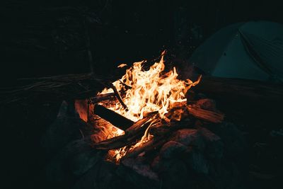 Bonfire on fire at night