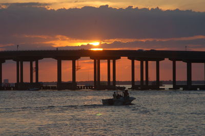 Bridge over river during sunset