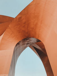 Low angle view of brown built structure against sky