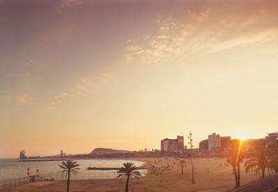 Scenic view of beach against sky during sunset
