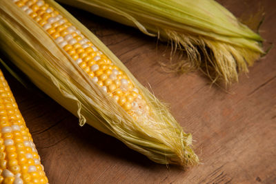 High angle view of corn on table