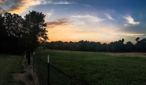 Scenic view of field against sky during sunset