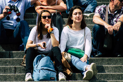 Group of people looking at friends