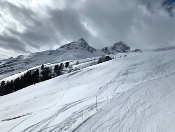 Snow covered mountain against sky