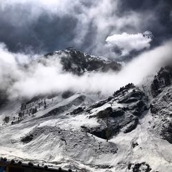 Scenic view of snow capped mountains against sky