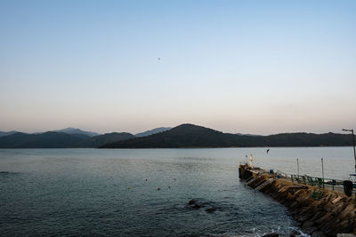 Scenic view of sea against clear sky