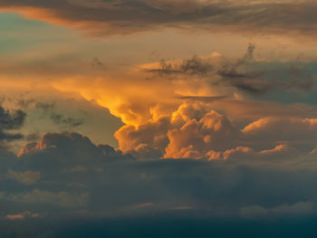 Cumulonimbus cloud againdt dusk sky. close-up.