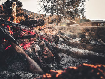 High angle view of bonfire on mountain