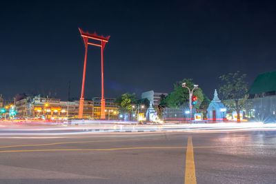 Light trails on road at night