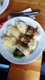 Close-up of food in plate on table