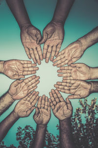 Directly below view of human hands