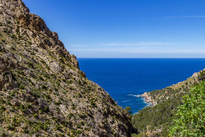 Scenic view from viewpoint mirador ricardo roco on a bay at the north coast of mallorca